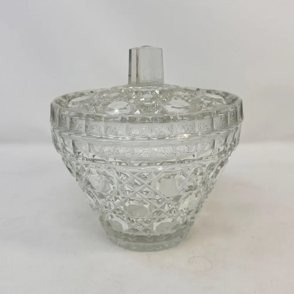Vintage Lead Diamond Cut Mini Ice Bucket Barware Glass Biscuit Jar 6.25 x 6.5